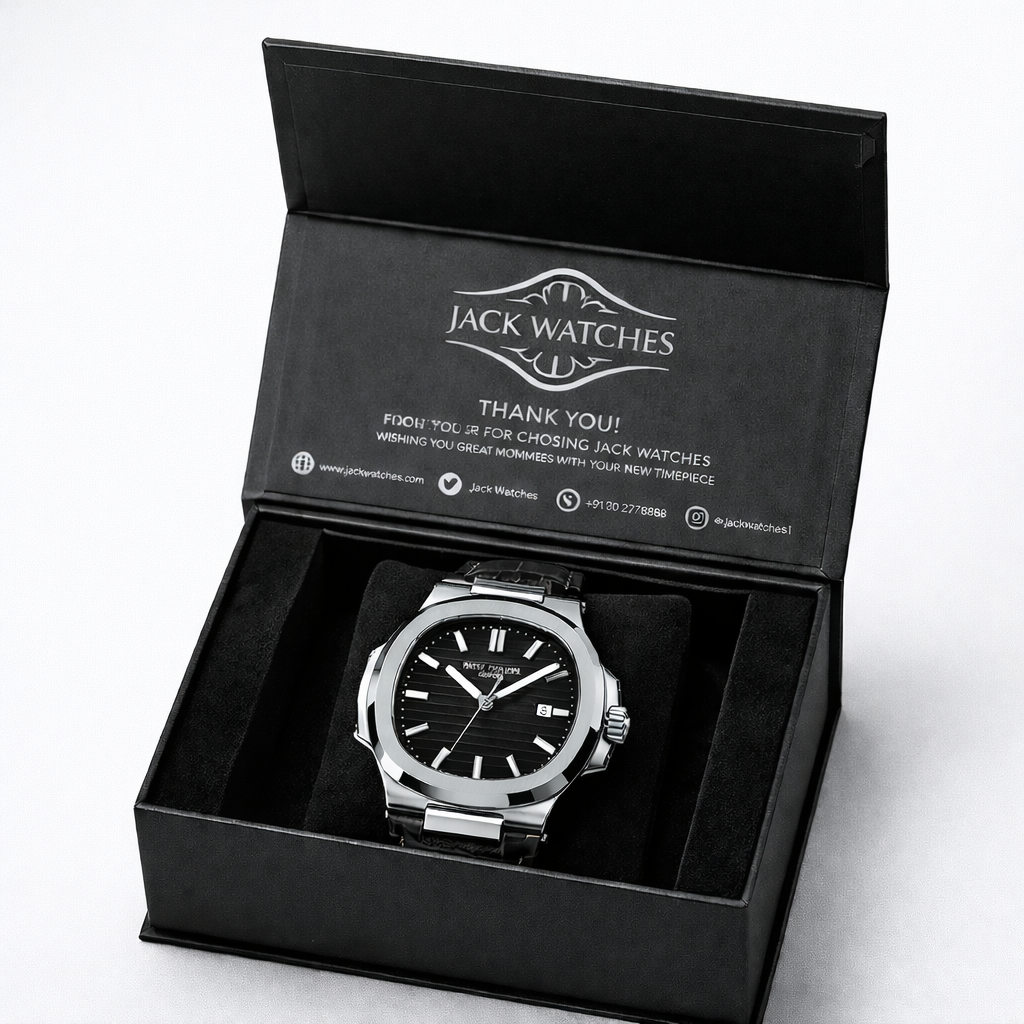 Patek Nautilus Leather Strap Master Lock - Black