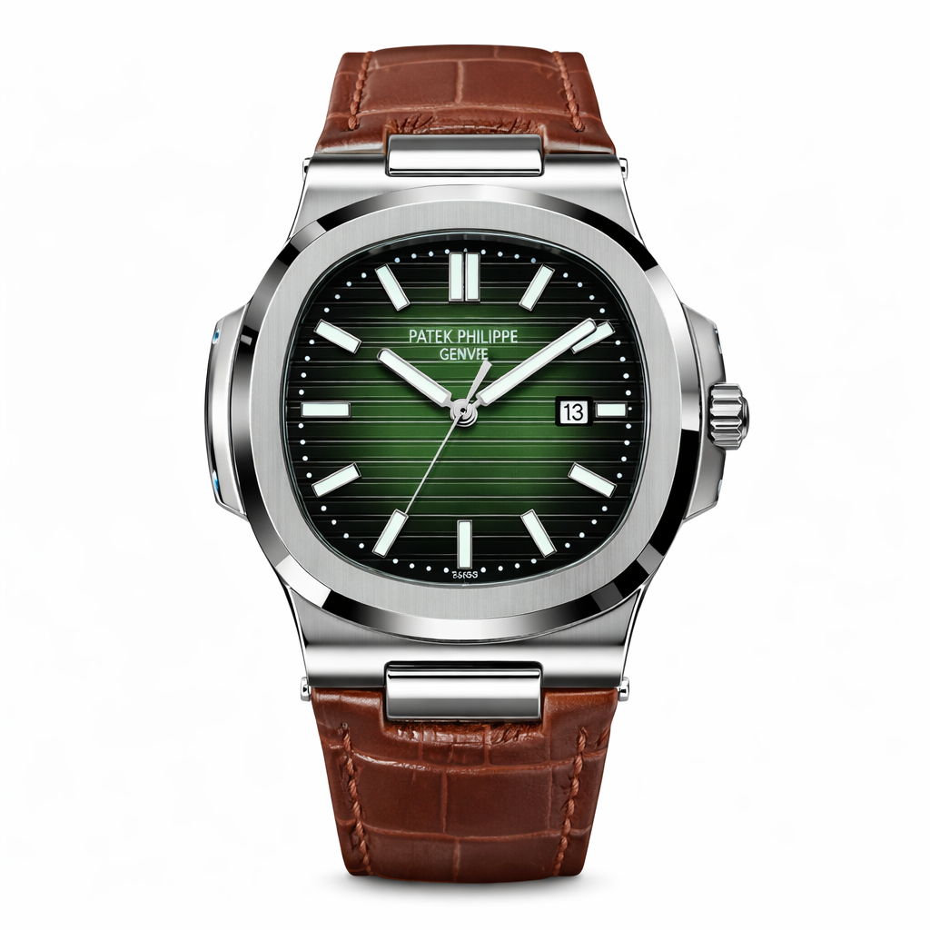 Patek Nautilus Leather Strap Master Lock - Brown-Green