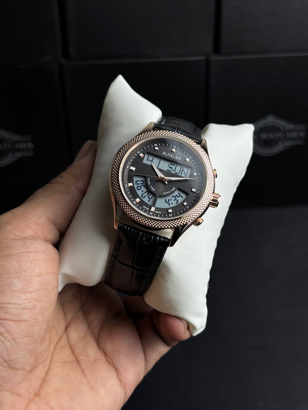 Al Falah Dual Time Leather Strap Watch