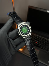 True Worth Nautilus Leather Strap Watch