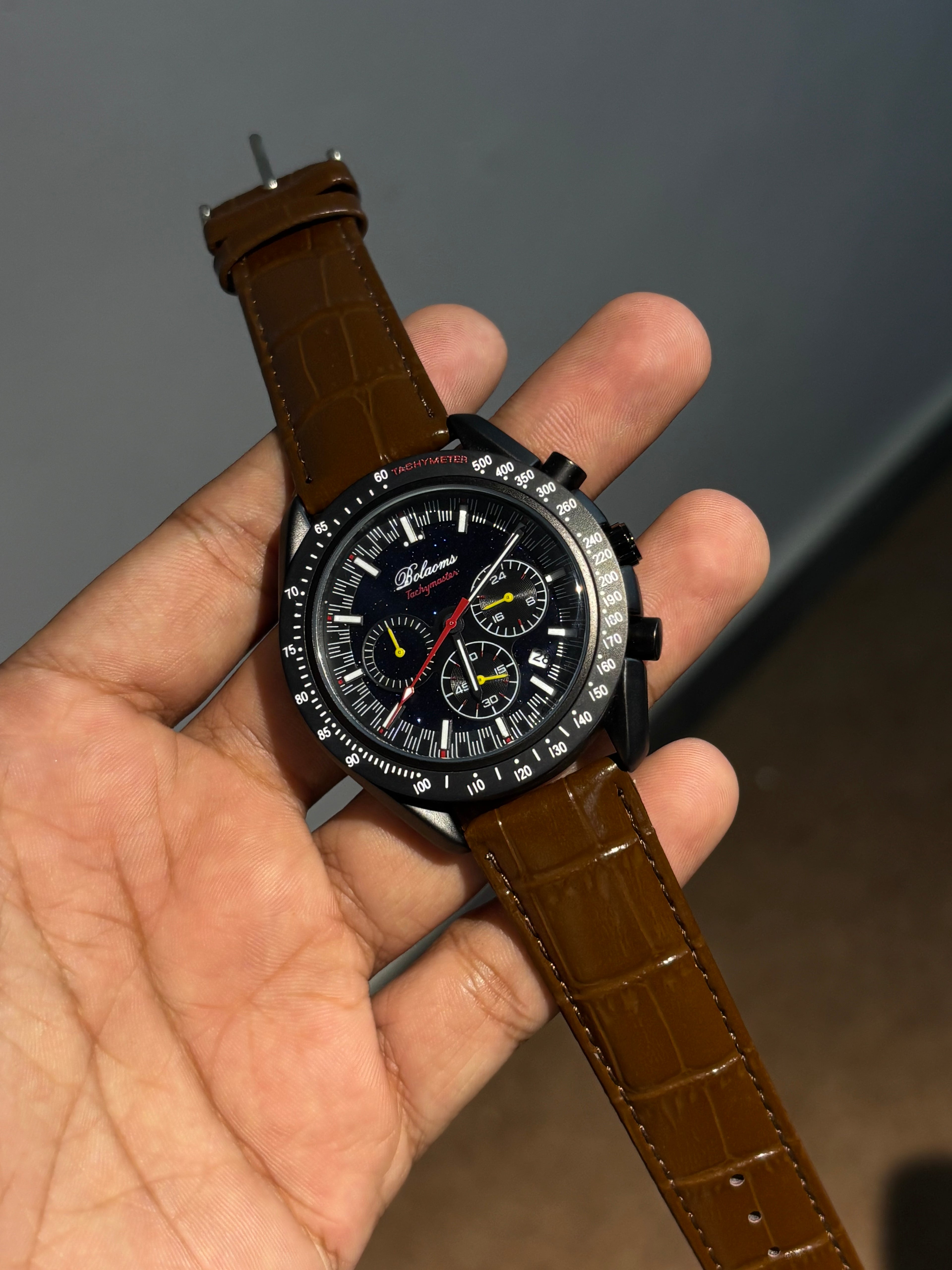 Bolaomo Racing Chronograph Leather Strap Watch