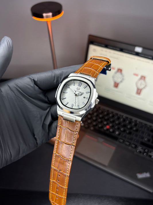 True Worth Nautilus Leather Strap Watch