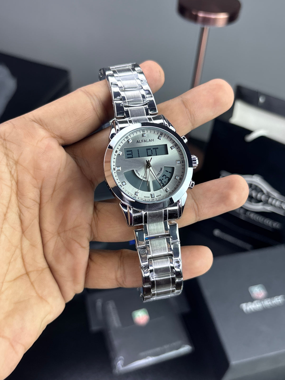 Al Falah Dual Time Watch - Silver