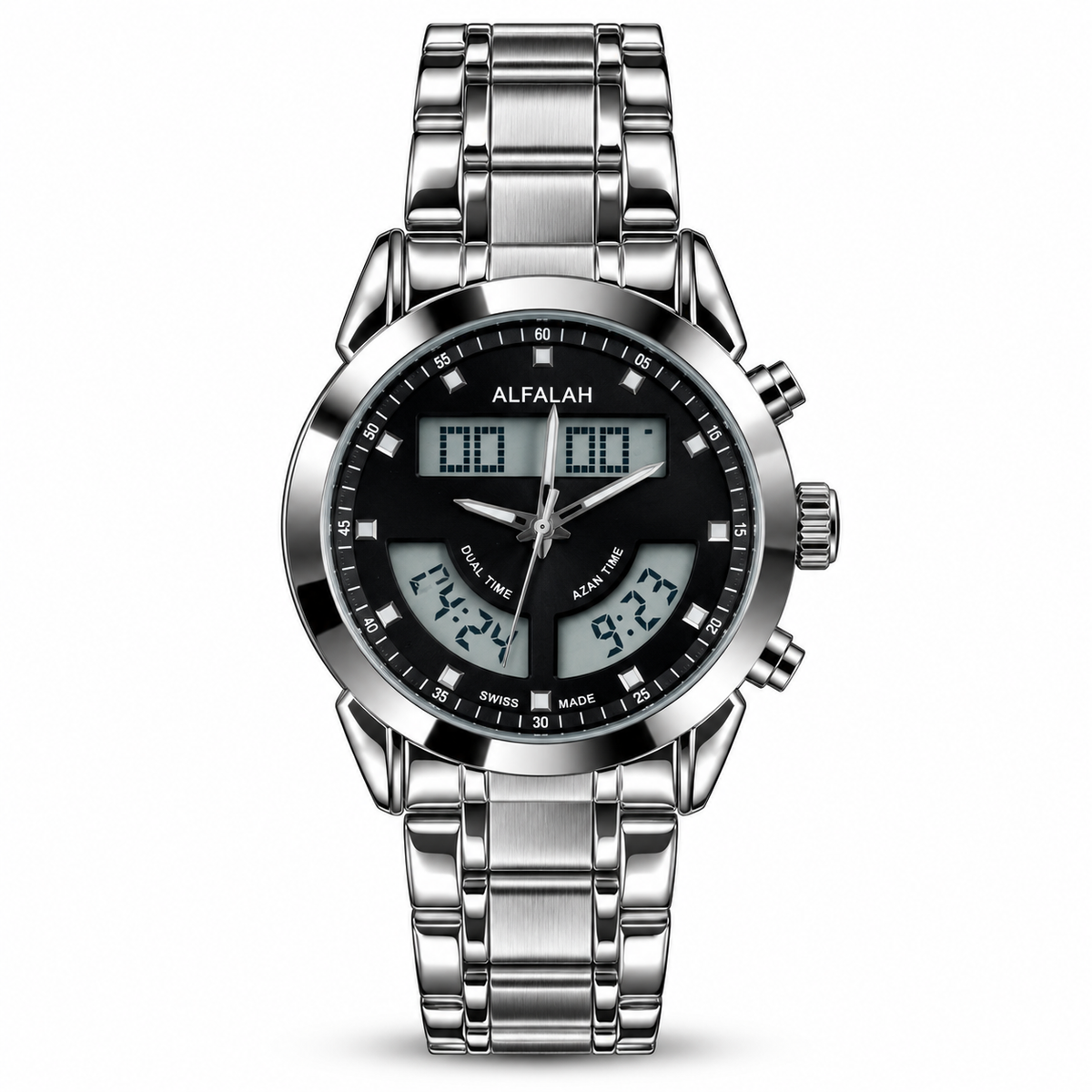 Al Falah Dual Time Watch - Silver