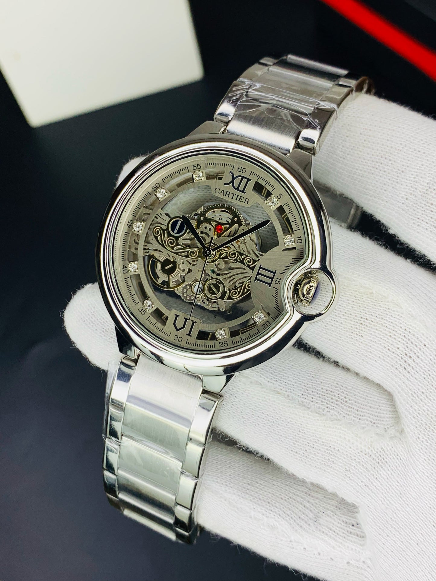 46mm Skeleton Dial Stainless Steel Watch