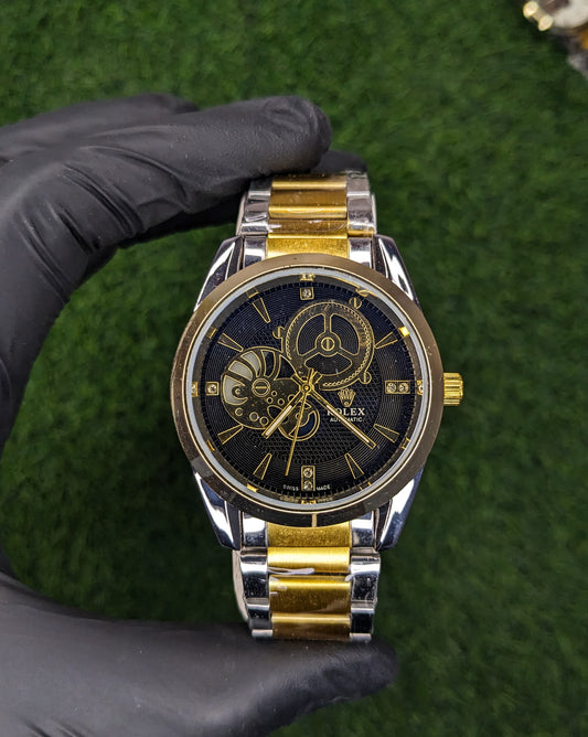 Black Dial - Golden Stainless Steel Watch