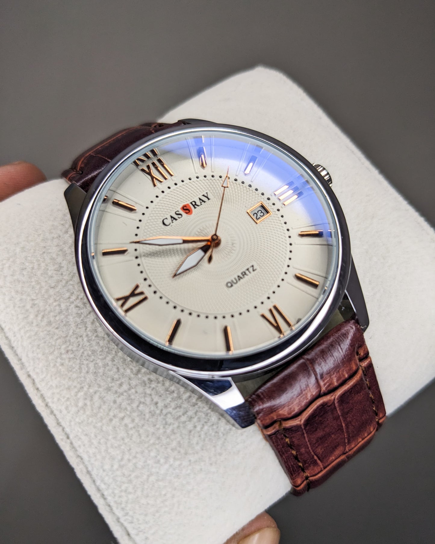 Cassray Brown Leather Strap Watch With Date Adjust