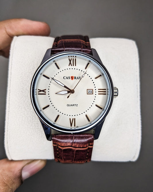 Cassray Brown Leather Strap Watch With Date Adjust