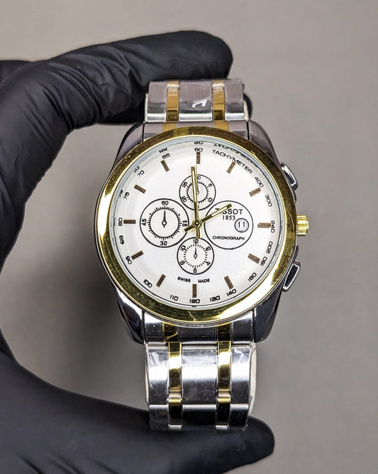 Tis-sot Dual Tone Date & Time - White Dial Stainless Steel Watch