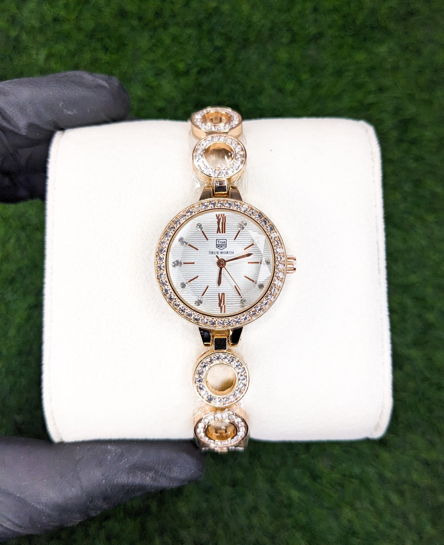 Rose Gold Stoned Watch For Women - White Dial