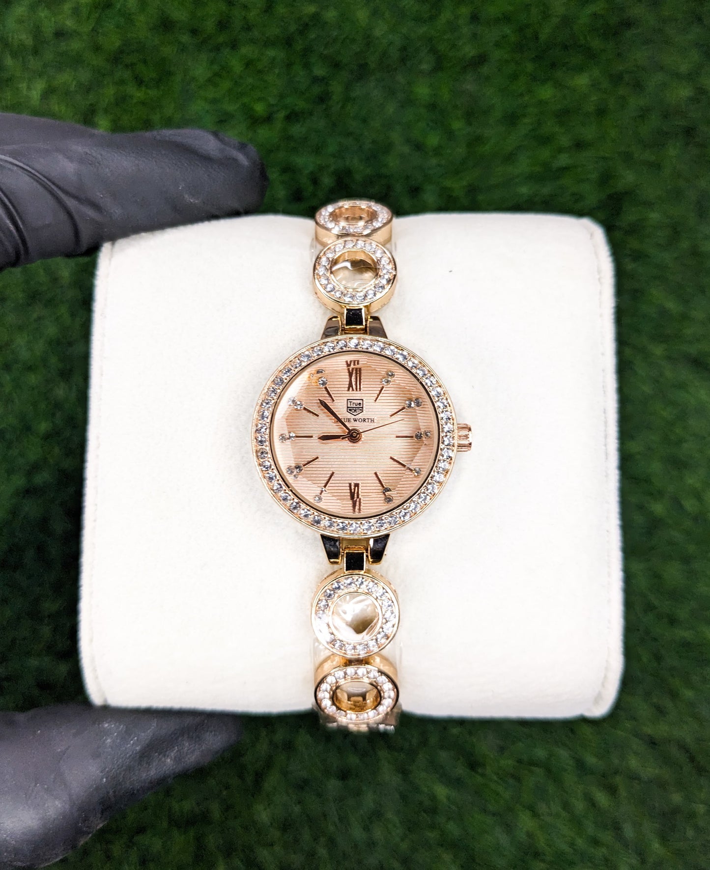 Rose Gold Stoned Watch For Women - Pink Dial