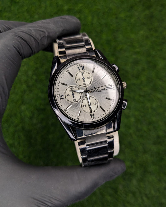 Smart Time Black Stainless Steel Watch - White Dial