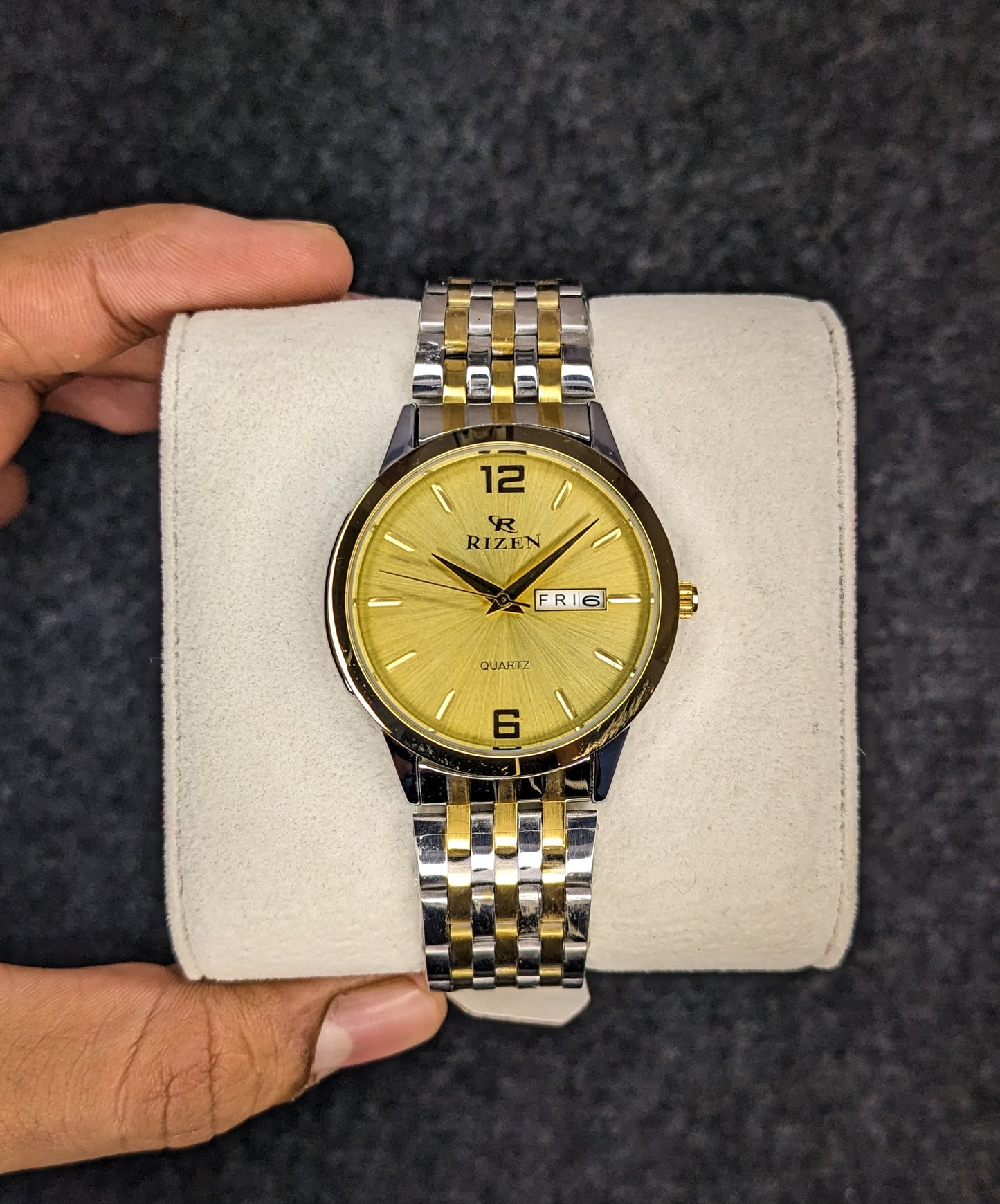 Rizen Two Tone Day & Date Watch - Golden Dial