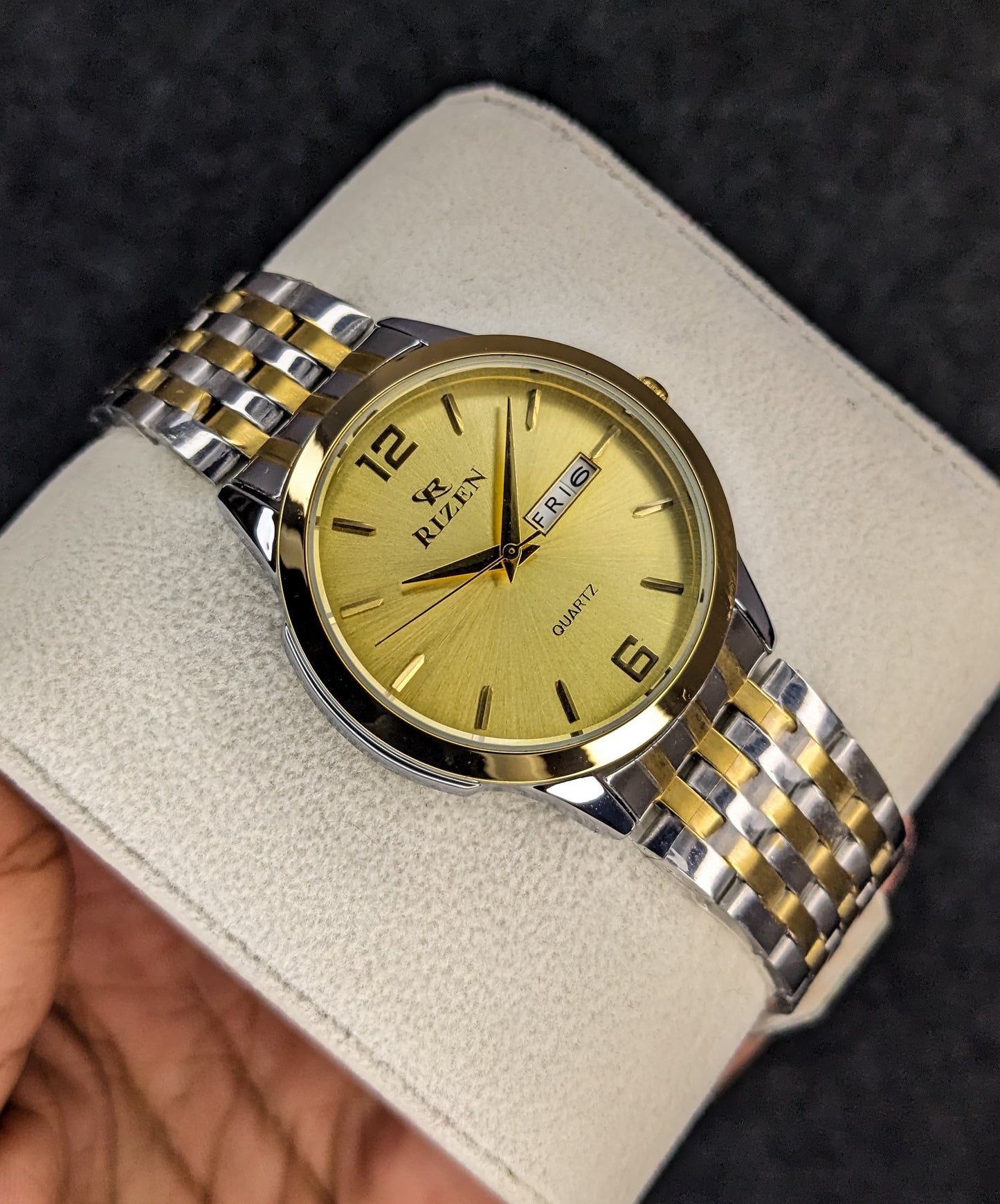 Rizen Two Tone Day & Date Watch - Golden Dial