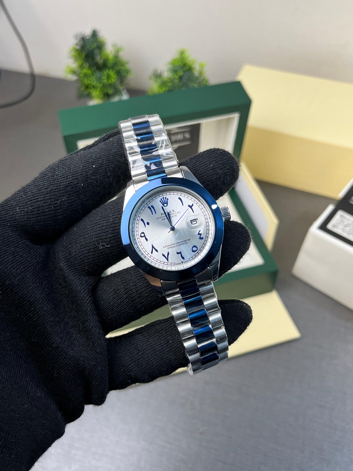 RLX Datejust President – Two-Tone Blue & Silver with Arabic Counts