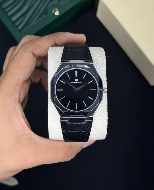 Universe Point Ultra Slim Leather Strap Watch