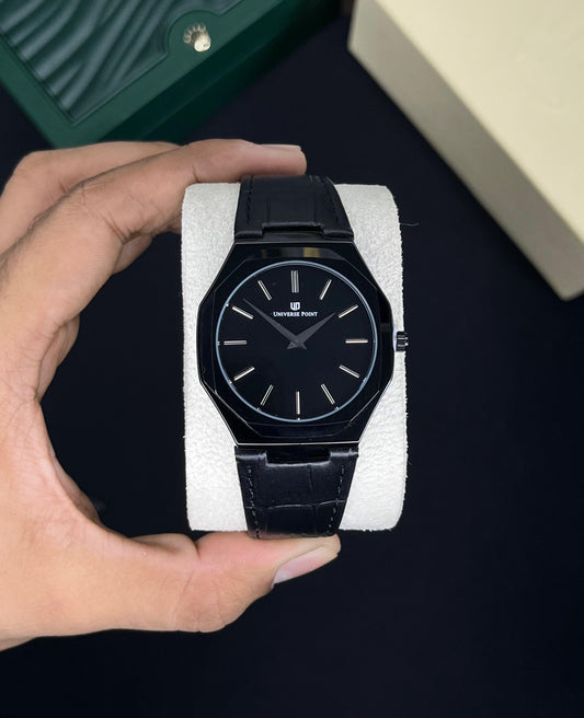 Universe Point Ultra Slim Leather Strap Watch