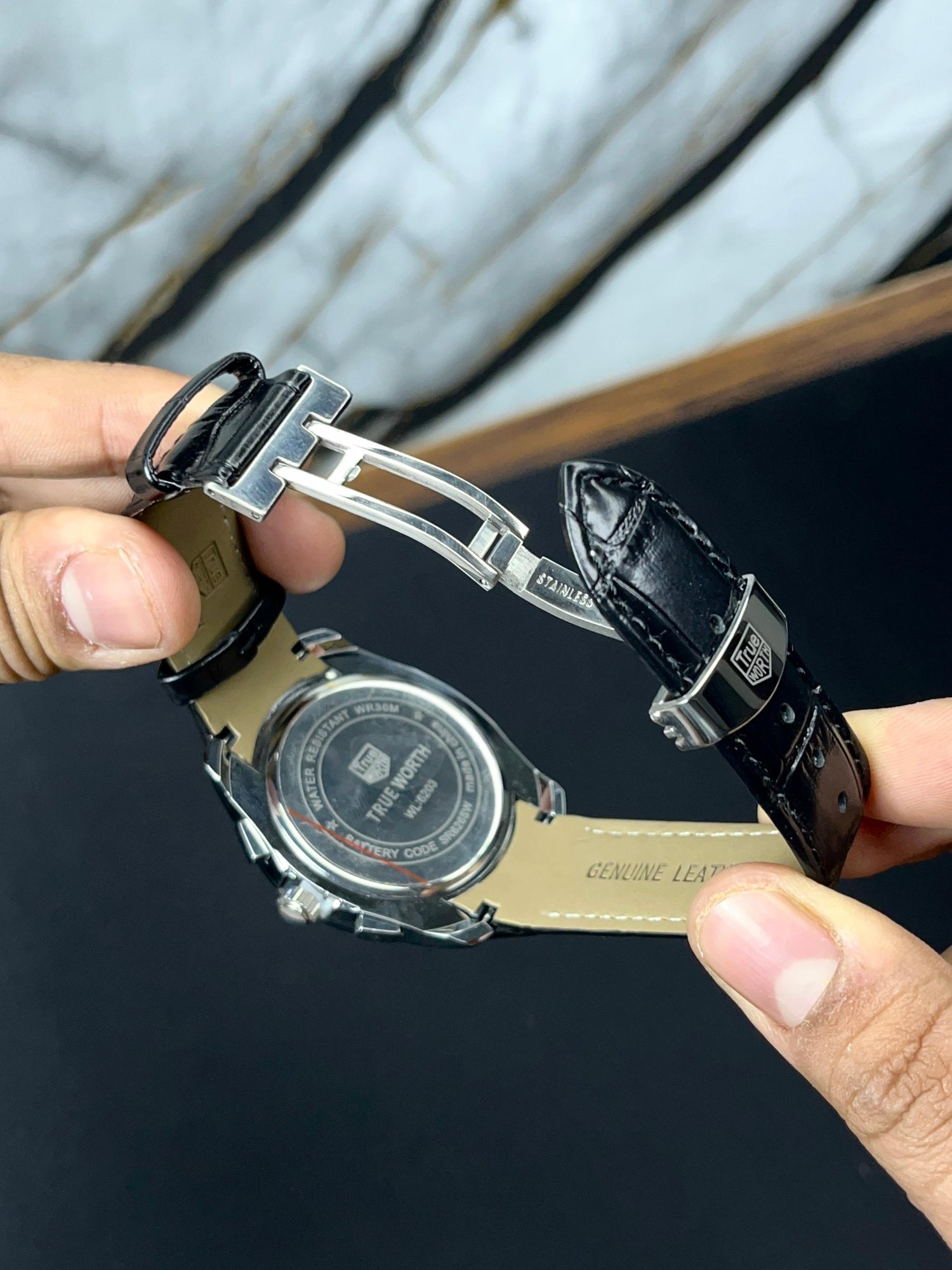 True Worth Original Chronograph Leather Strap Watch - Full Black