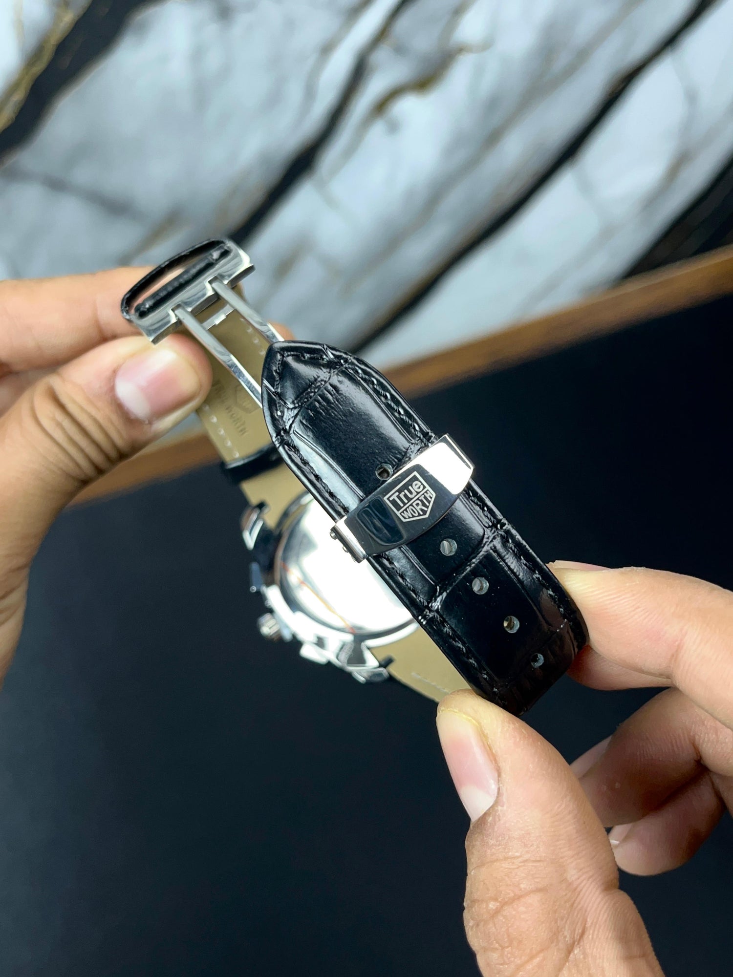 True Worth Original Chronograph Leather Strap Watch - Full Black