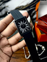 Classic Square Dial Silicone Strap Watch - Black Dial