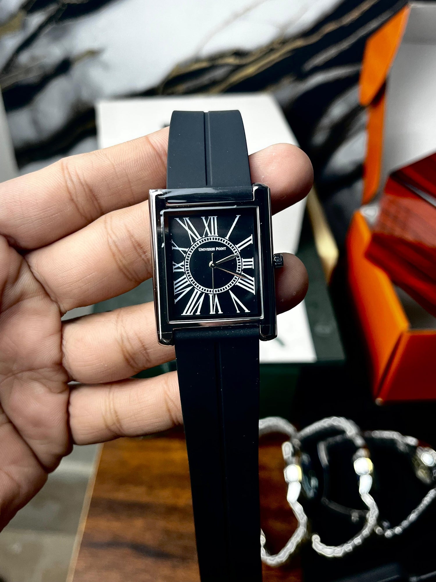 Classic Square Dial Silicone Strap Watch - Black Dial