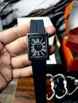 Classic Square Dial Silicone Strap Watch - Black Dial