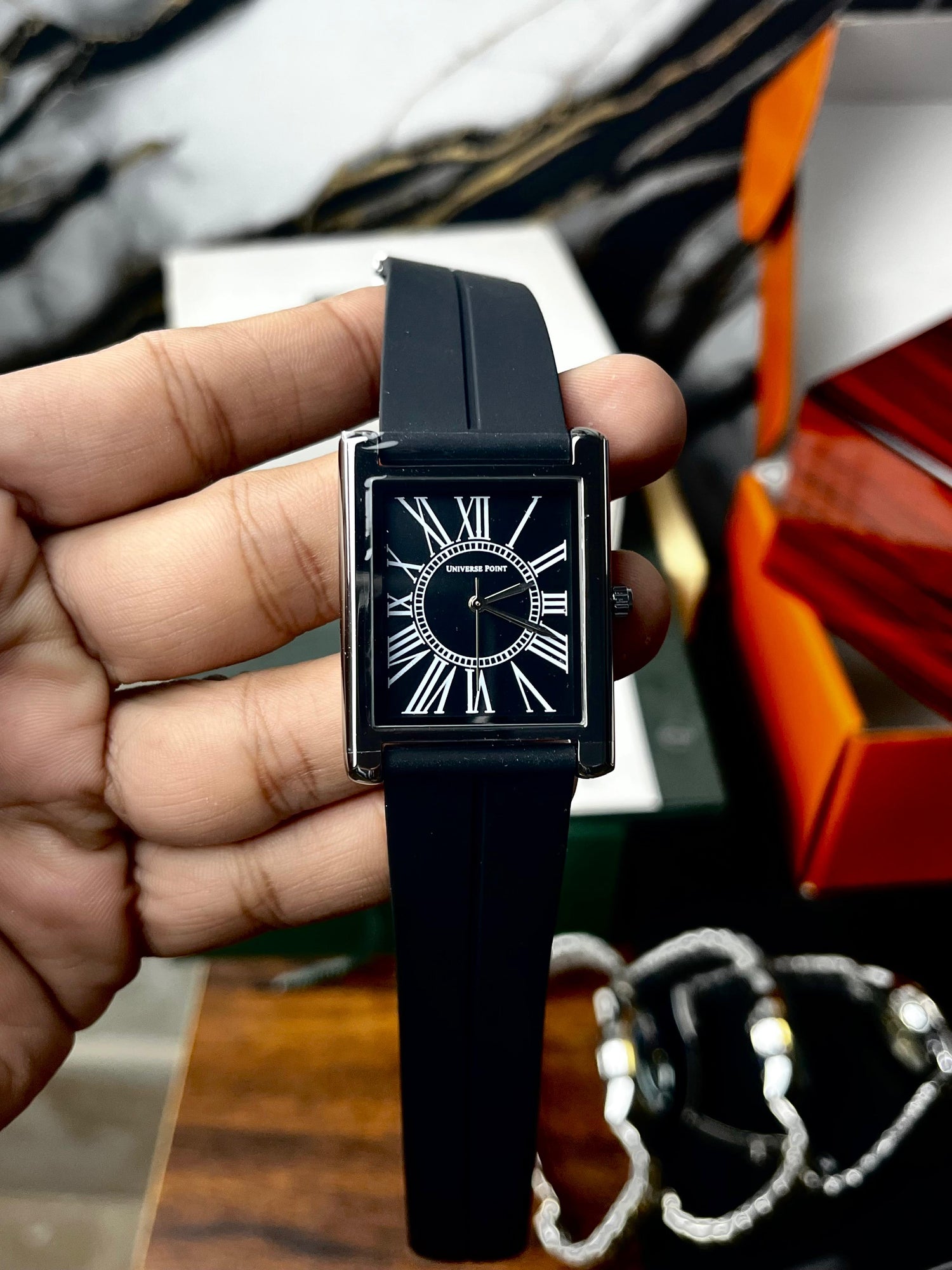 Classic Square Dial Silicone Strap Watch - Black Dial