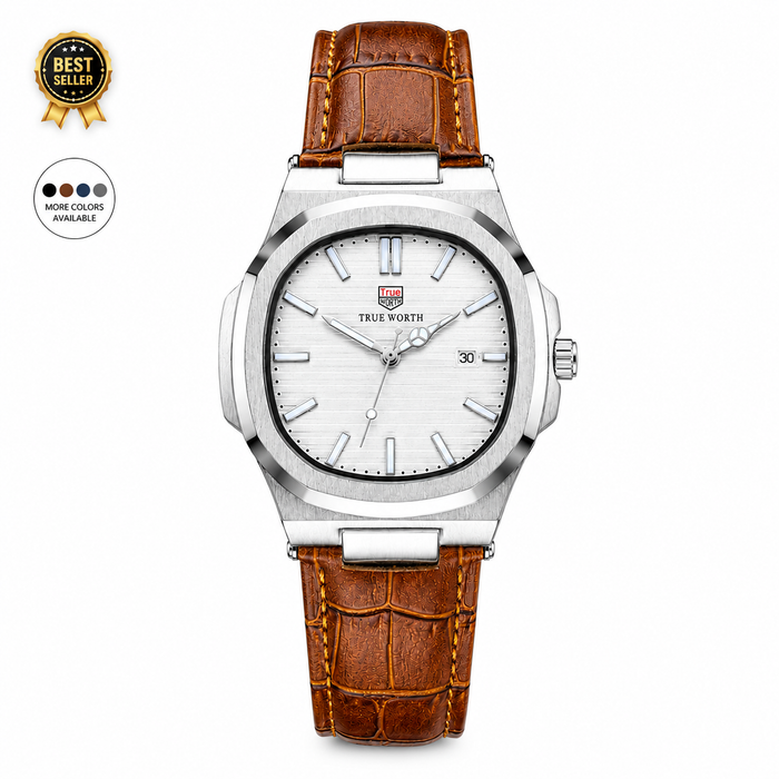 True Worth Nautilus Leather Strap Watch