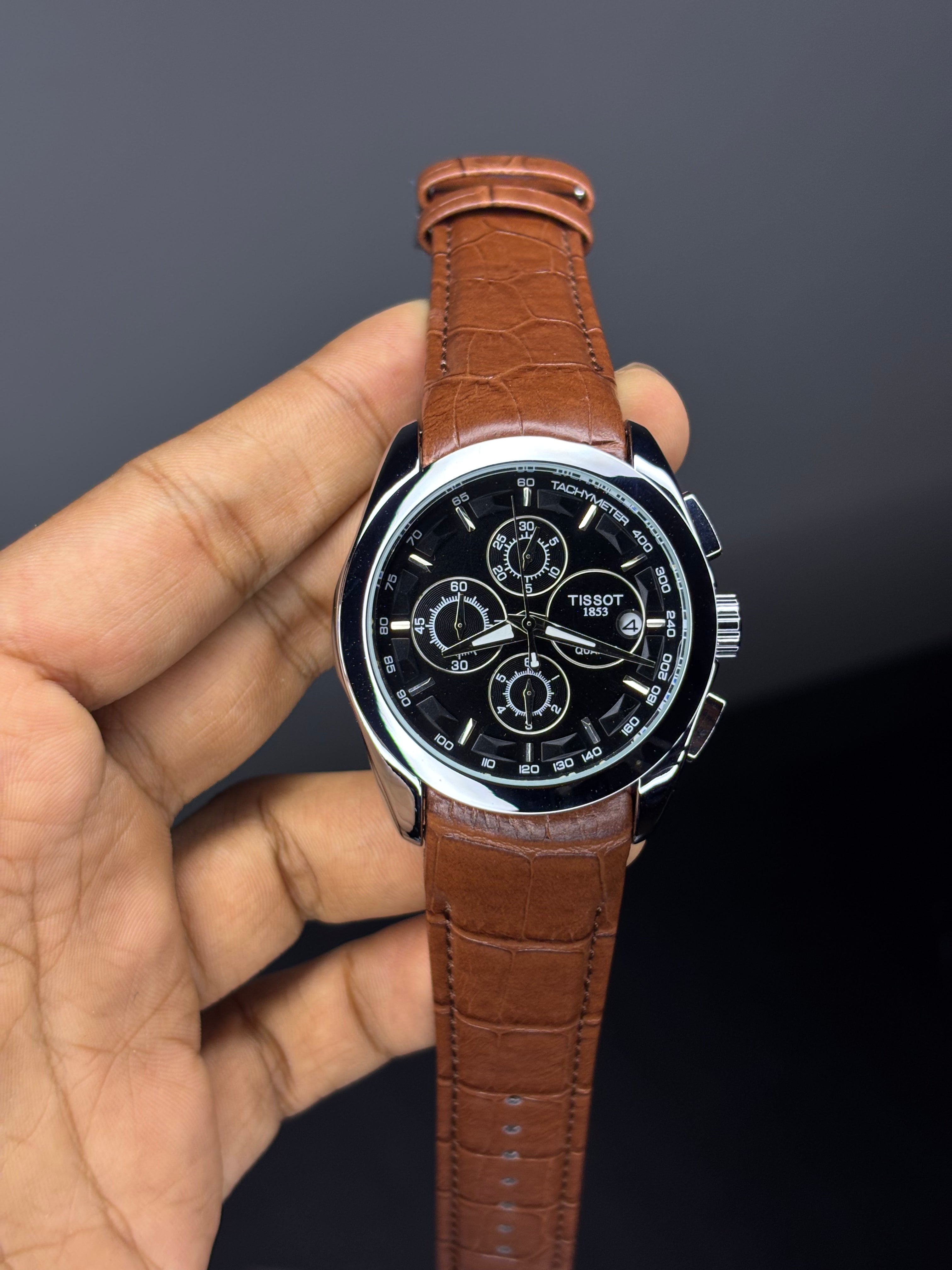 Tsot Leather Strap Chronograph Watch