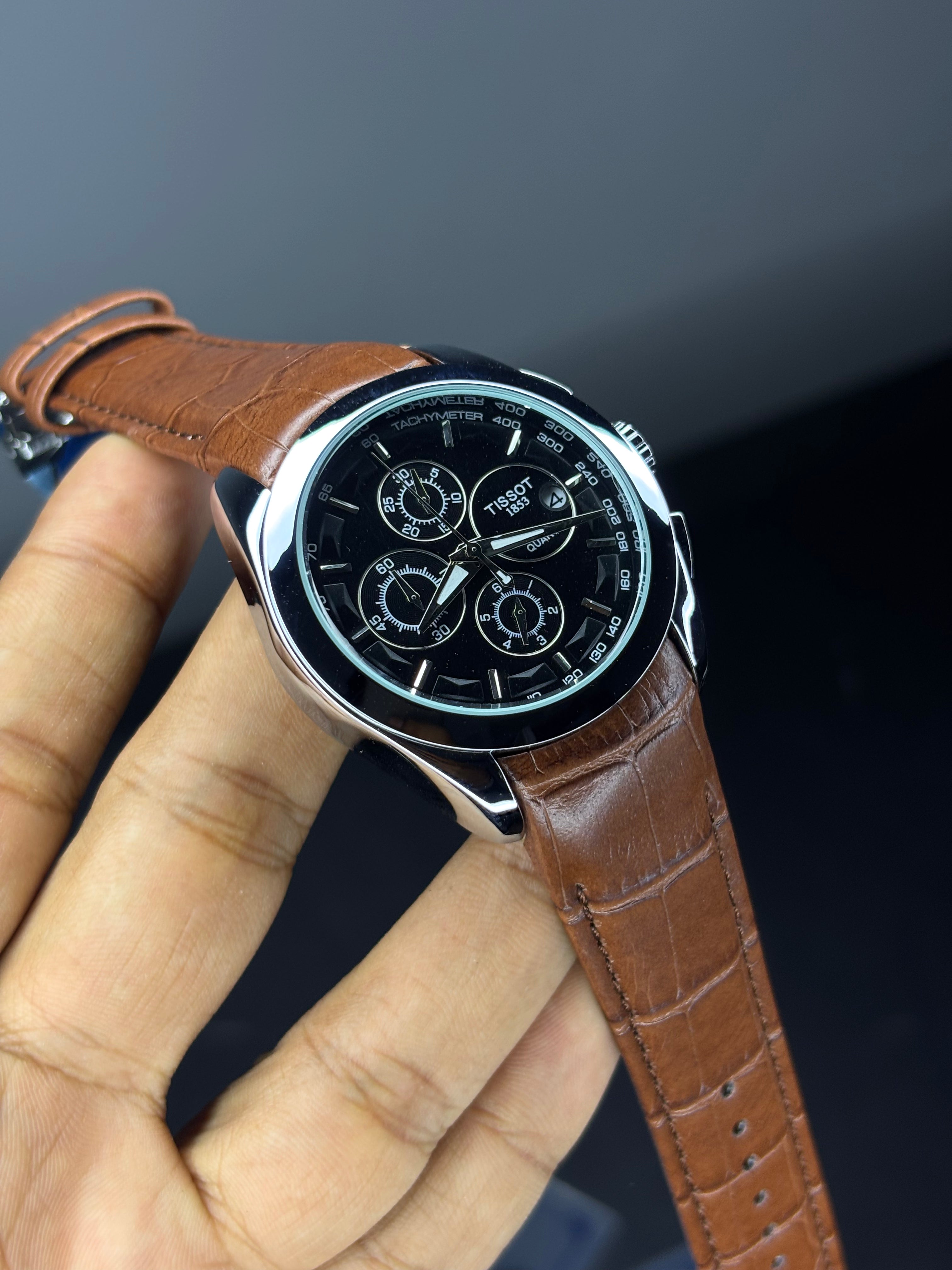 Tsot Leather Strap Chronograph Watch