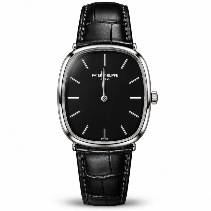 Patek Golden Ellipse Leather Straps Quartz - Silver Case