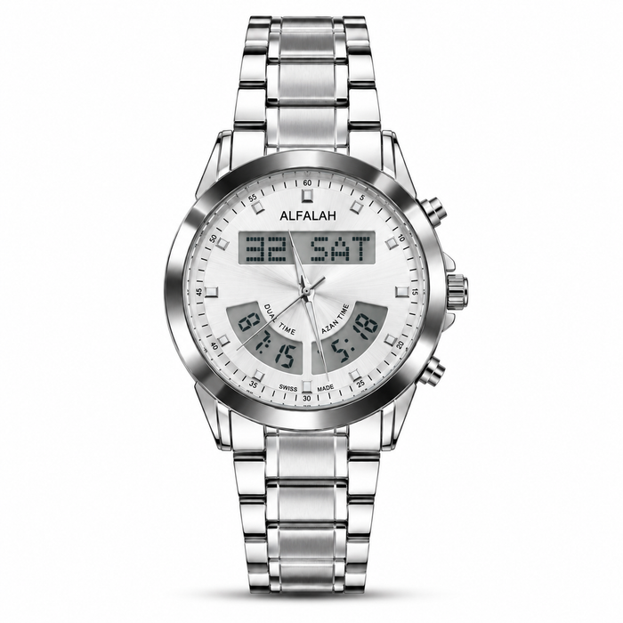 Al Falah Dual Time Watch - Silver