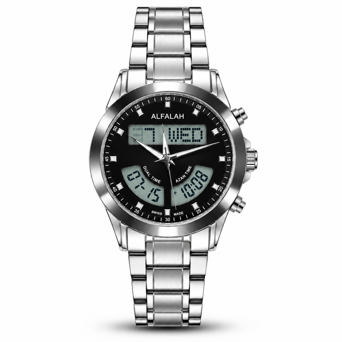 Al Falah Dual Time Watch - Silver