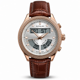Al Falah Dual Time Leather Strap Watch