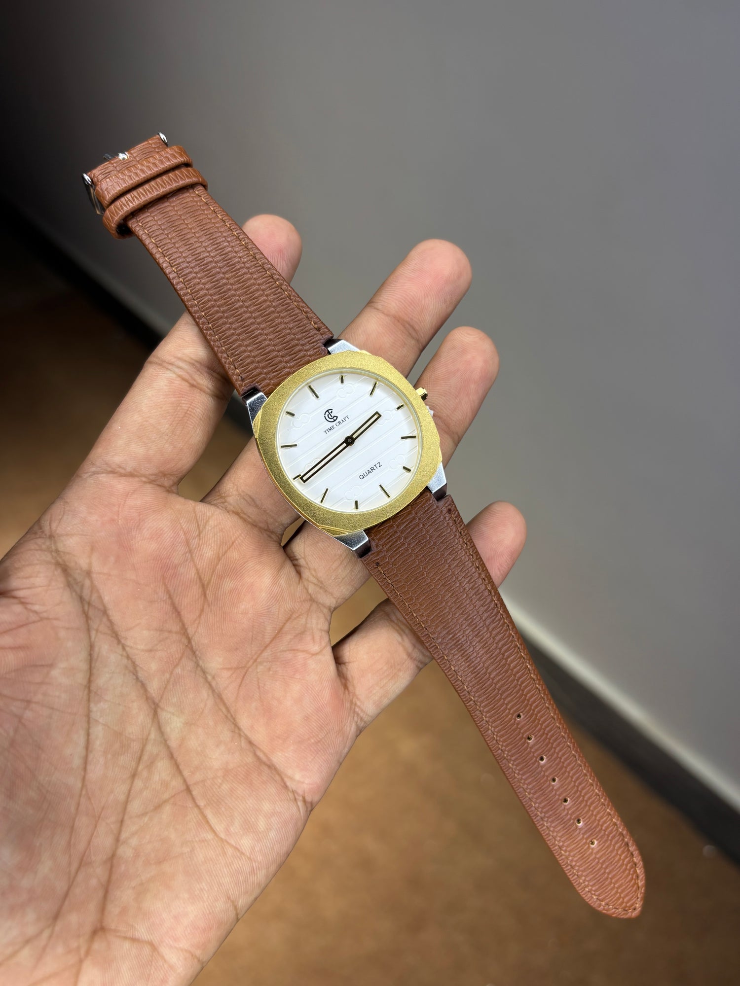 Time Craft Ultra Slim Leather Strap Watch