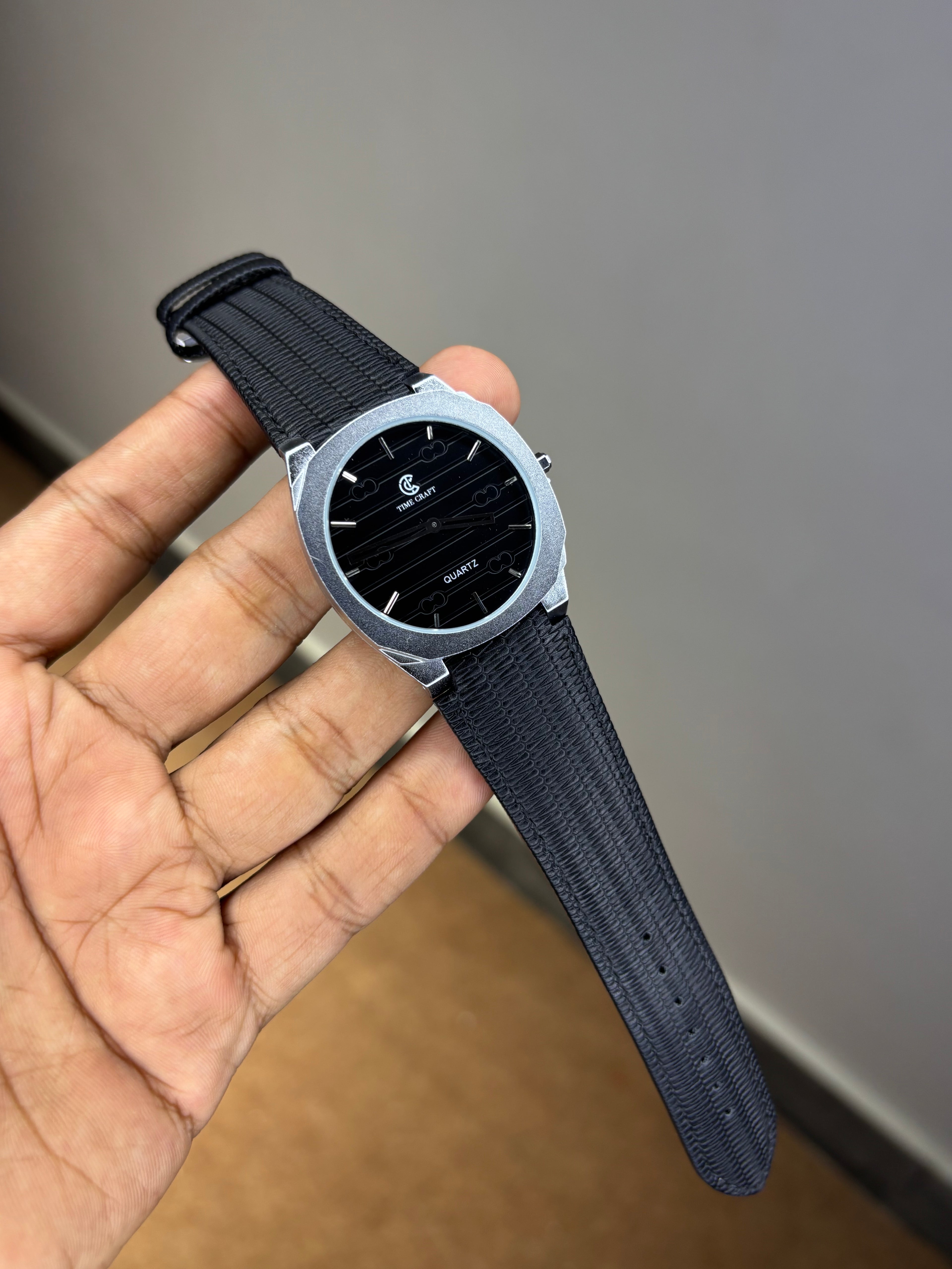 Time Craft Ultra Slim Leather Strap Watch