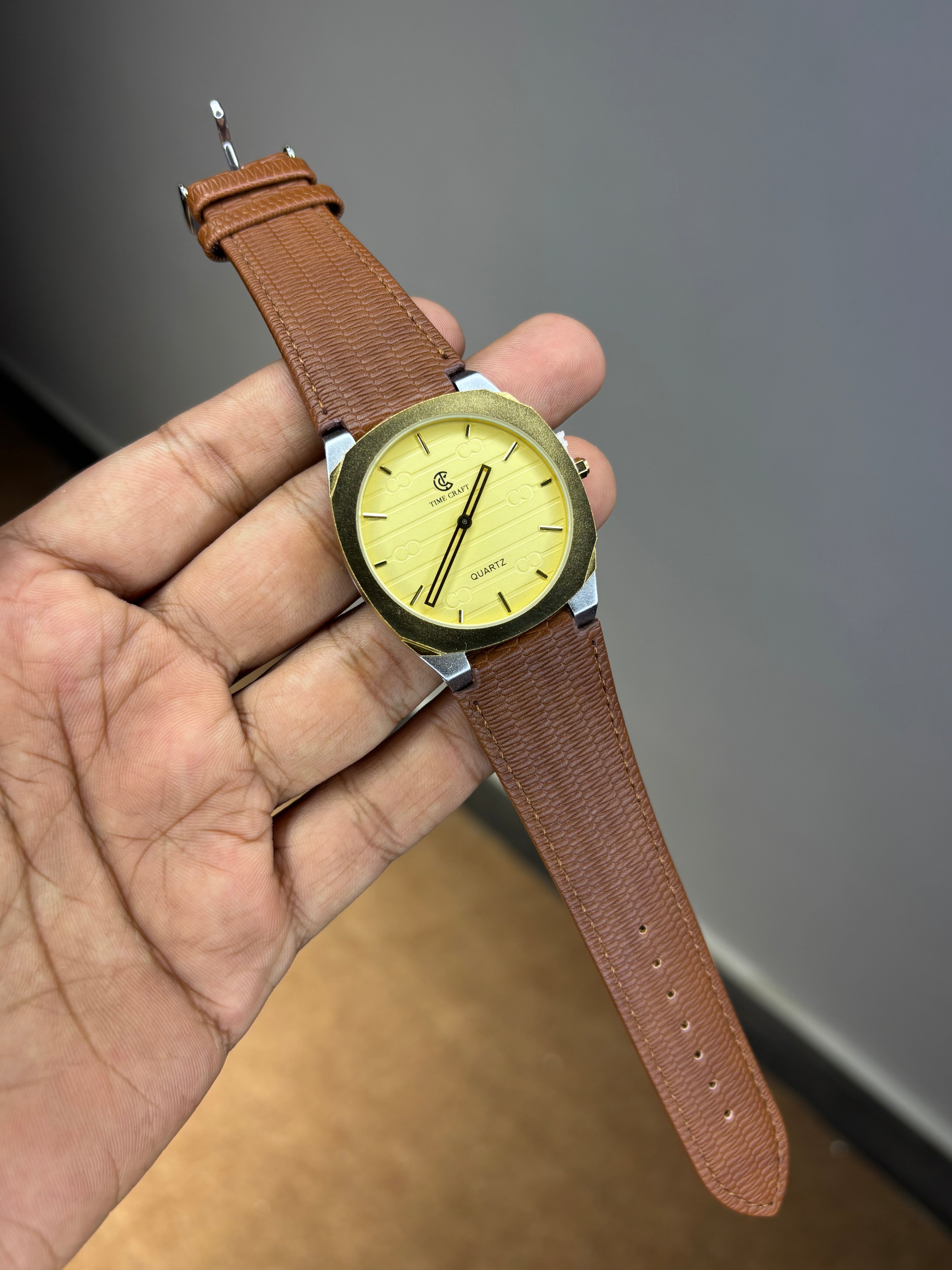 Time Craft Ultra Slim Leather Strap Watch
