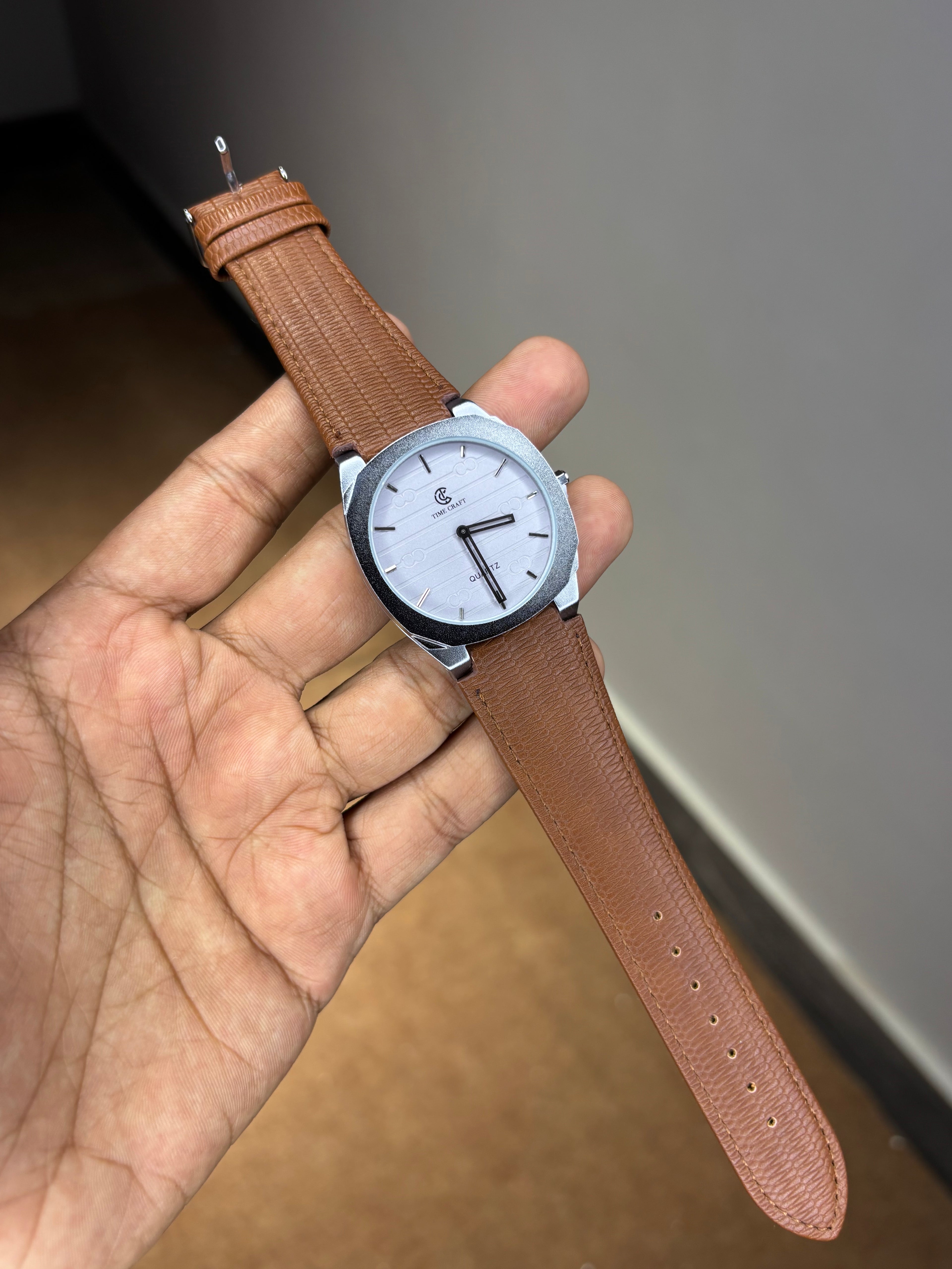 Time Craft Ultra Slim Leather Strap Watch