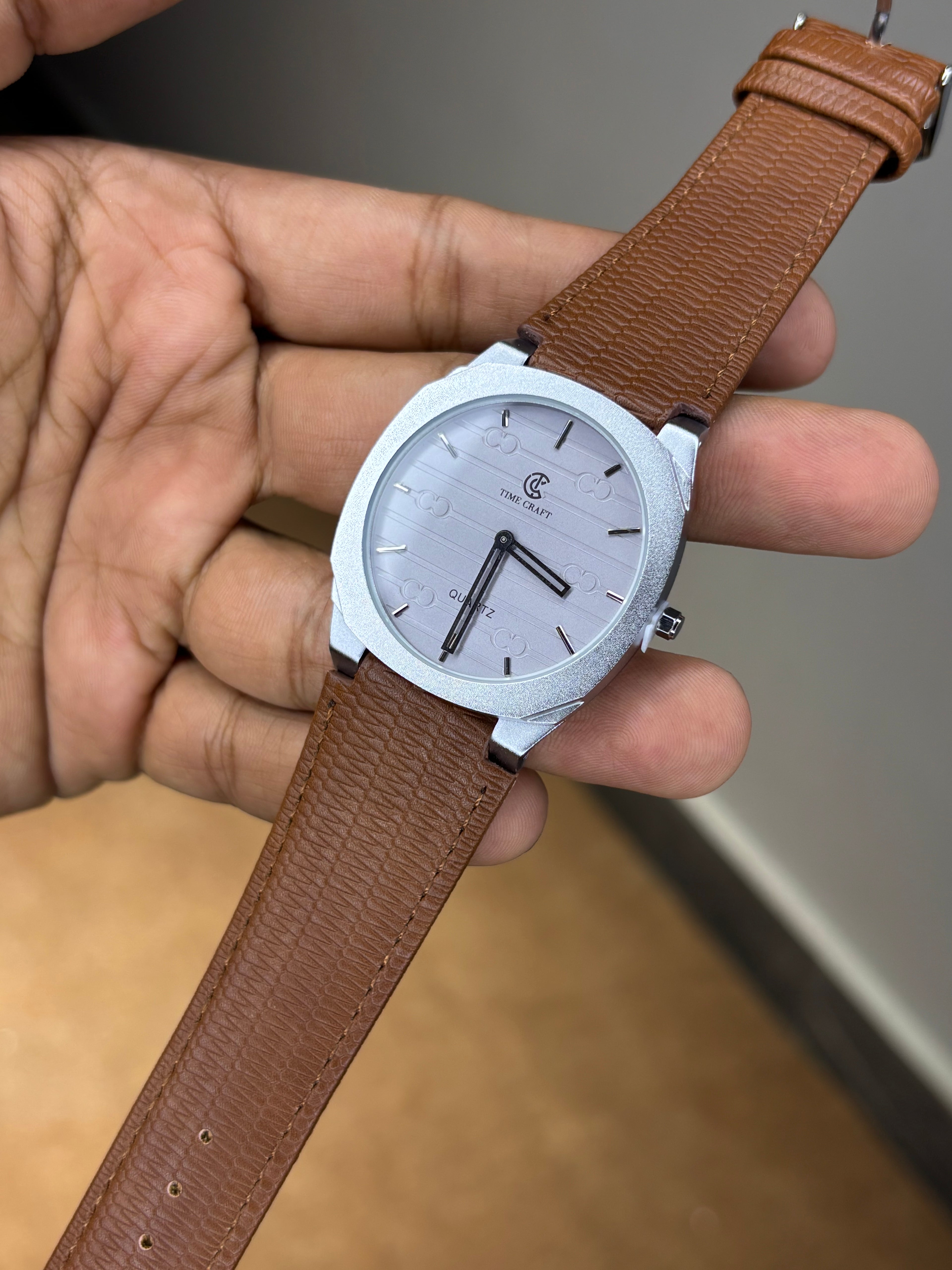 Time Craft Ultra Slim Leather Strap Watch