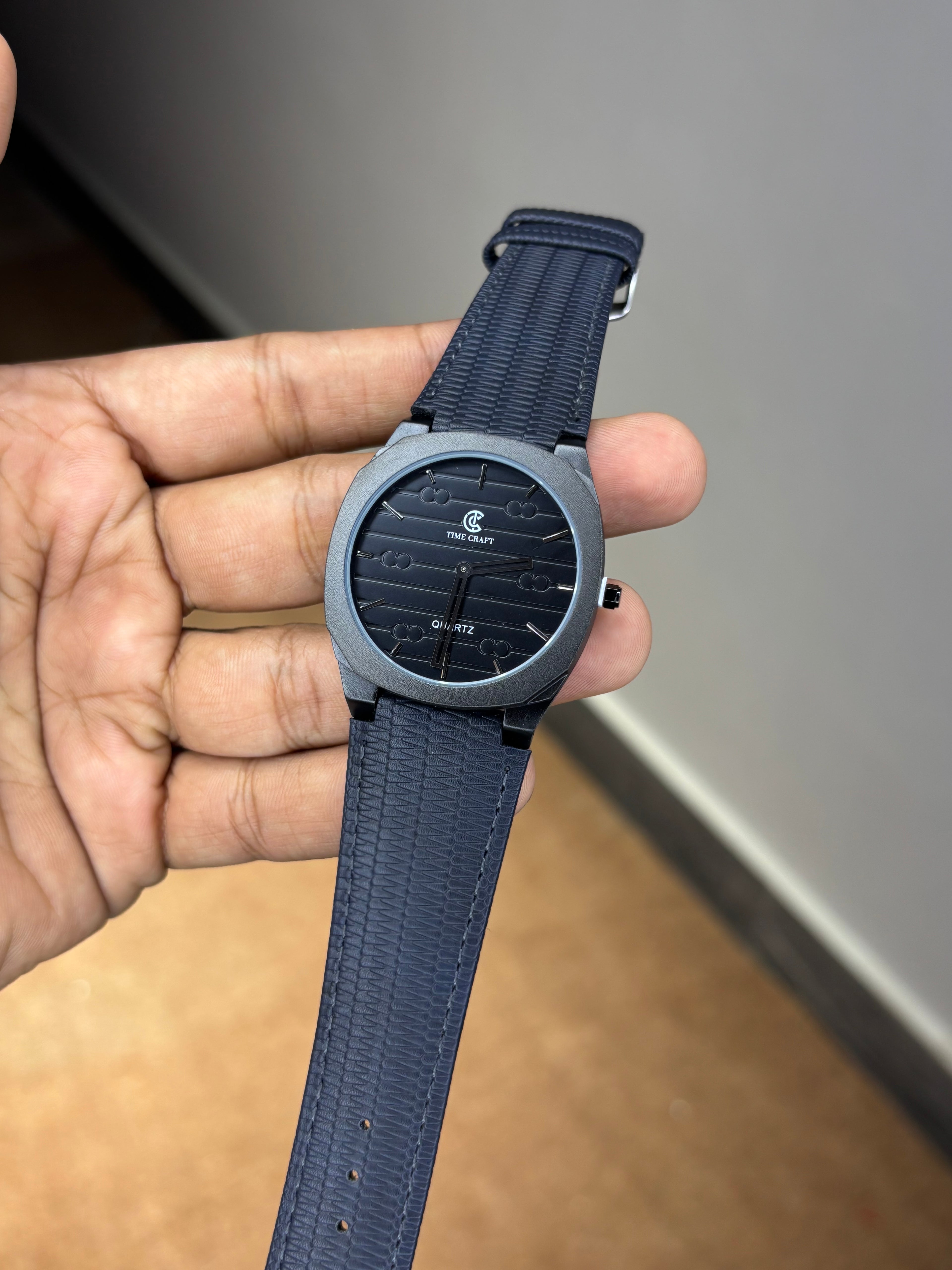 Time Craft Ultra Slim Leather Strap Watch