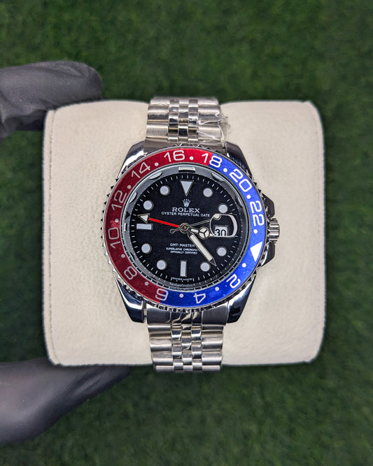 RLX GMT Master II In Silver Color with Blue-Red Bezel