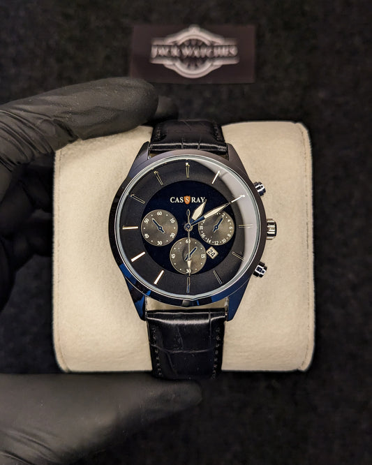 Cassray Black Leather Strap Chrono Style Watch