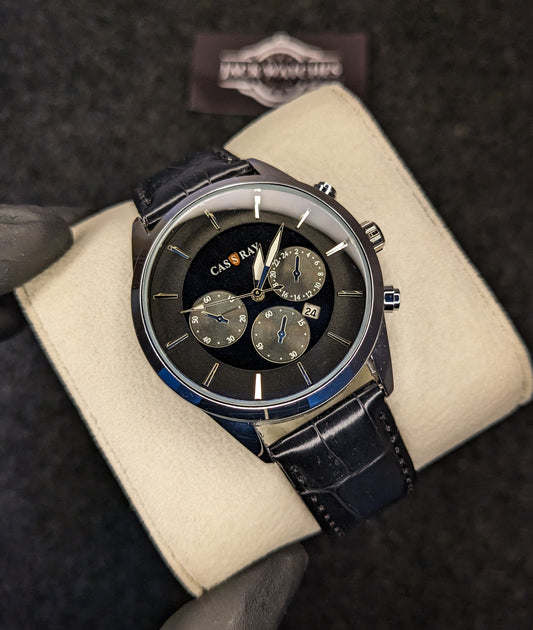 Cassray Black Leather Strap Chrono Style Watch