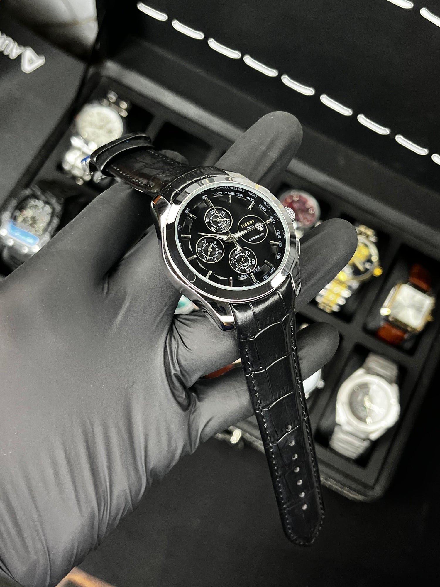 Tsot Leather Strap Chronograph Watch