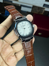 Patek Nautilus Leather Strap Master Lock - Brown-White