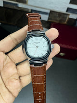 Patek Nautilus Leather Strap Master Lock - Brown-White