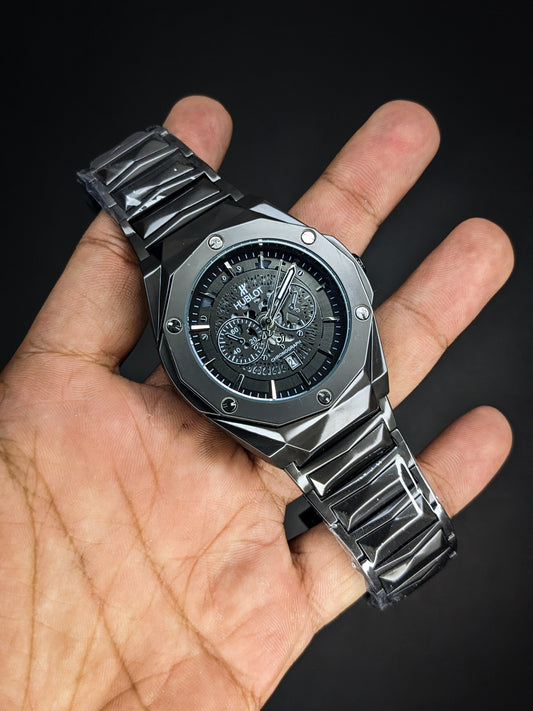 HB Diamond Cut Watch Black